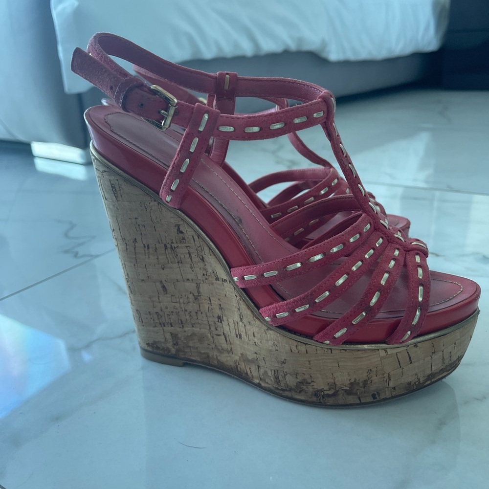 Women's Pink Strappy Wedge Sandals - Picture 3 of 6